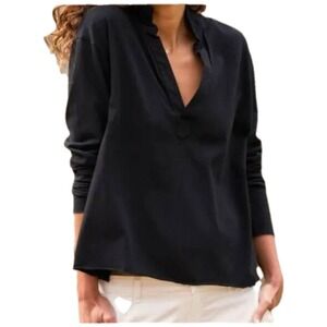 Frank & Eileen Tee Lab Patrick Popover Henley Women Medium Black Long Sleeve Top